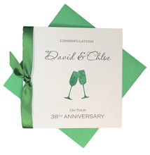 Load image into Gallery viewer, 38th Anniversary Card - 38 Year Wedding Anniversary Luxury Greeting Card Personalised - Champagne