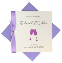 Load image into Gallery viewer, 3rd Anniversary Card - Leather 3 Year Third Wedding Anniversary Luxury Greeting Card Personalised - Champagne