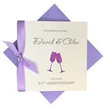 Load image into Gallery viewer, 51st Anniversary Card - 51 Year Wedding Anniversary Luxury Greeting Card Personalised - Champagne