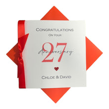 Load image into Gallery viewer, 27th Wedding Anniversary Card - Sculpture 27 Year Twenty Seventh Greeting Card Gift for Wife Husband Parents Couple Friends - Ribbon Number