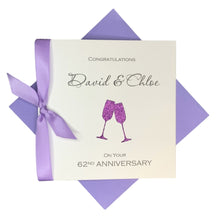 Load image into Gallery viewer, 62nd Anniversary Card - 62 Year Wedding Anniversary Luxury Greeting Card Personalised - Champagne