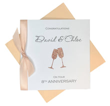 Load image into Gallery viewer, 8th Anniversary Card - Bronze 8 Year Eighth Wedding Anniversary Luxury Greeting Card Personalised - Champagne