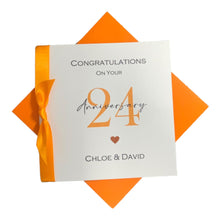 Load image into Gallery viewer, 24th Wedding Anniversary Card - Opal 24 Year Twenty Fourth Greeting Card, Gift for Wife, Husband, Parents Couple Friends - Ribbon Number