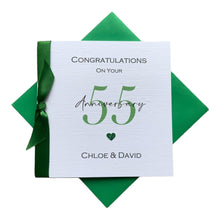 Load image into Gallery viewer, 55th Wedding Anniversary Card - Emerald 55 Year Fifty Fifth Greeting Card Gift Wife Husband Parents Friends - 17 Colours - Ribbon Number