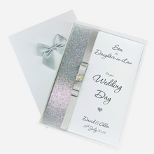Load image into Gallery viewer, Son & Daughter-in-Law Wedding Day Card - Bride & Groom Luxury Greeting Personalised Bow - 18 Colours