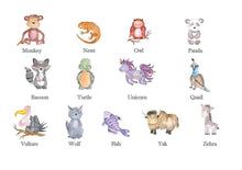 Load image into Gallery viewer, Set Of 3 Watercolour Wildlife Zoo Animal A4 Prints Picture - 26 Animals To Choose From