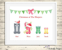 Load image into Gallery viewer, Christmas Wellington Boots Family Watercolour Print - Design 1