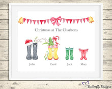 Load image into Gallery viewer, Christmas Wellington Boots Family Watercolour Print - Design 2