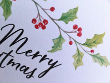 Load image into Gallery viewer, Merry Christmas Cards With Envelopes - Family Surname Holly Design