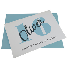 Load image into Gallery viewer, Any Age Birthday Card - Personalised Greeting Card - Blue Number