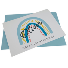Load image into Gallery viewer, Any Age Birthday Card - Personalised Greeting Card - Blue Rainbow