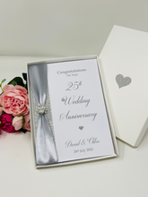 Load image into Gallery viewer, 25th Wedding Anniversary Card - Silver 25 Year Twenty Fifth Anniversary Luxury Greeting Card, Personalised