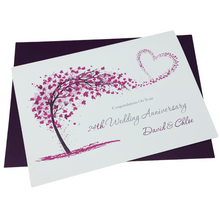 Load image into Gallery viewer, 24th Wedding Anniversary Card - Opal 24 Year Twenty Fourth Anniversary Luxury Greeting Card, Personalised - Sweeping Heart
