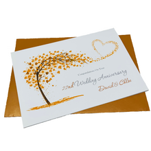 Load image into Gallery viewer, 22nd Wedding Anniversary Card - Copper 22 Year Twenty Second Anniversary Luxury Greeting Card, Personalised - Sweeping Heart