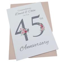 Load image into Gallery viewer, 45th Wedding Anniversary Card - Sapphire 45 Year Forty Fifth Anniversary Luxury Greeting Card Personalised - Floral Number