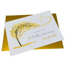 Load image into Gallery viewer, 1st Anniversary Card - Paper 1 Year First Wedding Anniversary Luxury Greeting Card Personalised - Sweeping Heart