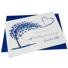 Load image into Gallery viewer, 65th Wedding Anniversary Card - Blue Sapphire 65 Year Sixty Fifth Anniversary Luxury Greeting Card Personalised - Sweeping Heart