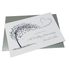 Load image into Gallery viewer, 12th Wedding Anniversary Card - Silk 12 Year Twelfth Anniversary Luxury Greeting Card, Personalised - Sweeping Heart