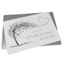 Load image into Gallery viewer, 11th Wedding Anniversary Card - Steel 11 Year Eleventh Anniversary Luxury Greeting Card, Personalised  - Sweeping Heart