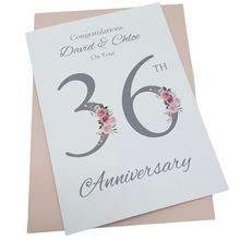 Load image into Gallery viewer, 36th Wedding Anniversary Card - Bone China 36 Year Thirty Sixth Anniversary Luxury Greeting Card, Personalised - Floral Number