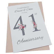 Load image into Gallery viewer, 41st Wedding Anniversary Card - Office Decor 41 Year Forty First Anniversary Luxury Greeting Card Personalised - Floral Number