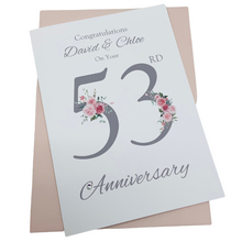 Load image into Gallery viewer, 53rd Wedding Anniversary Card - Plastic 53 Year Fifty Third Anniversary Luxury Greeting Personalised - Floral Number