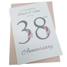 Load image into Gallery viewer, 38th Wedding Anniversary Card - Tourmaline 38 Year Thirty Eighth Anniversary Luxury Greeting Card Personalised - Floral Number