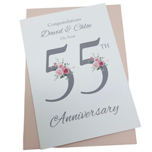 Load image into Gallery viewer, 55th Wedding Anniversary Card - Emerald 55 Year Fifty Fifth Anniversary Luxury Greeting Card Personalised - Floral Number