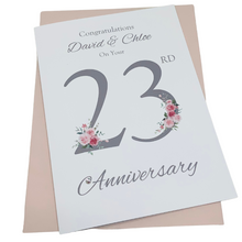 Load image into Gallery viewer, 23rd Wedding Anniversary Card - Silver Plate 23 Year Twenty Third Anniversary Luxury Greeting Card, Personalised - Floral Number