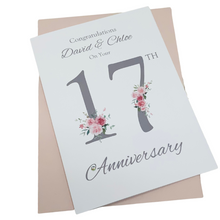 Load image into Gallery viewer, 17th Wedding Anniversary Card - Furniture 17 Year Seventeenth Anniversary Luxury Greeting Card Personalised  - Floral Number