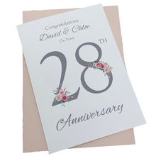Load image into Gallery viewer, 28th Wedding Anniversary Card - Orchid 28 Year Twenty Eighth Anniversary Luxury Greeting Card, Personalised - Floral Number