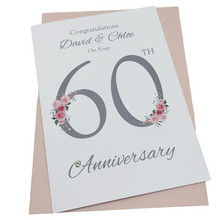 Load image into Gallery viewer, 60th Wedding Anniversary Card - Diamond 60 Year Sixtieth Anniversary Luxury Greeting Card Personalised - Floral Number