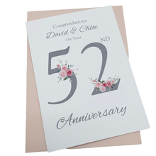 Load image into Gallery viewer, 52nd Wedding Anniversary Card - Bath Spa 52 Year Fifty Second Anniversary Luxury Greeting Personalised - Floral Number