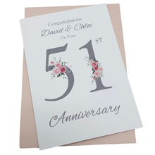 Load image into Gallery viewer, 51st Wedding Anniversary Card - Photo Camera 51 Year Fifty First Anniversary Luxury Greeting Personalised - Floral Number