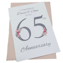 Load image into Gallery viewer, 65th Wedding Anniversary Card - Blue Sapphire 65 Year Sixty Fifth Anniversary Luxury Greeting Card Personalised - Floral Number