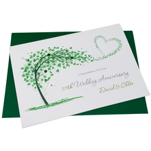 Load image into Gallery viewer, 55th Wedding Anniversary Card - Emerald 55 Year Fifty Fifth Anniversary Luxury Greeting Card Personalised - Sweeping Heart