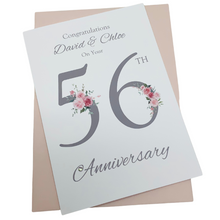 Load image into Gallery viewer, 56th Wedding Anniversary Card - Day 56 Year Fifty Sixth Anniversary Luxury Greeting Personalised - Floral Number