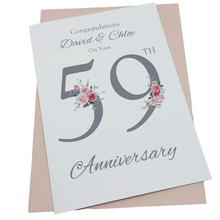 Load image into Gallery viewer, 59th Wedding Anniversary Card - Charity 59 Year Fifty Ninth Anniversary Luxury Greeting Personalised Gift - Floral Number