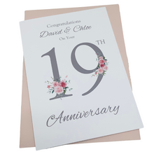 Load image into Gallery viewer, 19th Wedding Anniversary Card - Bronze 19 Year Nineteenth Anniversary Luxury Greeting Card Personalised  - Floral Number