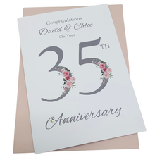 Load image into Gallery viewer, 35th Wedding Anniversary Card - Coral 35 Year Thirty Fifth Anniversary Luxury Greeting Card, Personalised - Floral Number