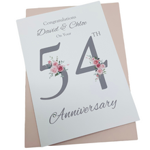 Load image into Gallery viewer, 54th Wedding Anniversary Card - Glass 54 Year Fifty Fourth Anniversary Luxury Greeting Personalised - Floral Number