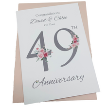 Load image into Gallery viewer, 49th Wedding Anniversary Card - Copper 49 Year Forty Ninth Anniversary Luxury Greeting Personalised - Floral Number