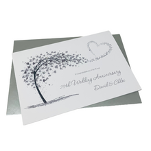 Load image into Gallery viewer, 25th Wedding Anniversary Card - Silver 25 Year Twenty Fifth Anniversary Luxury Greeting Card, Personalised - Sweeping Heart