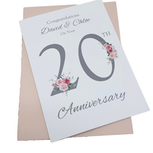 Load image into Gallery viewer, 20th Wedding Anniversary Card - China 20 Year Twentieth Anniversary Luxury Greeting Card, Personalised - Floral Number