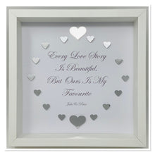 Load image into Gallery viewer, 'Every Love Story Is Beautiful' Silver Love Hearts Quote Frame