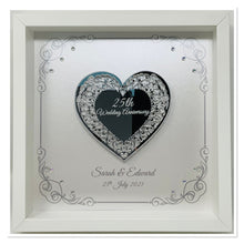 Load image into Gallery viewer, 25th Silver 25 Years Wedding Anniversary Frame - Intricate Mirror Heart