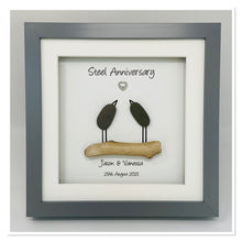 Load image into Gallery viewer, 11th Steel 11 Years Wedding Anniversary Frame - Pebble Birds