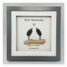 Load image into Gallery viewer, 25th Silver 25 Years Wedding Anniversary Frame - Pebble Birds