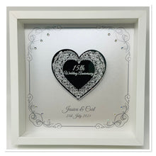 Load image into Gallery viewer, 15th 15 Year Crystal Wedding Anniversary Frame - Intricate Mirror Heart