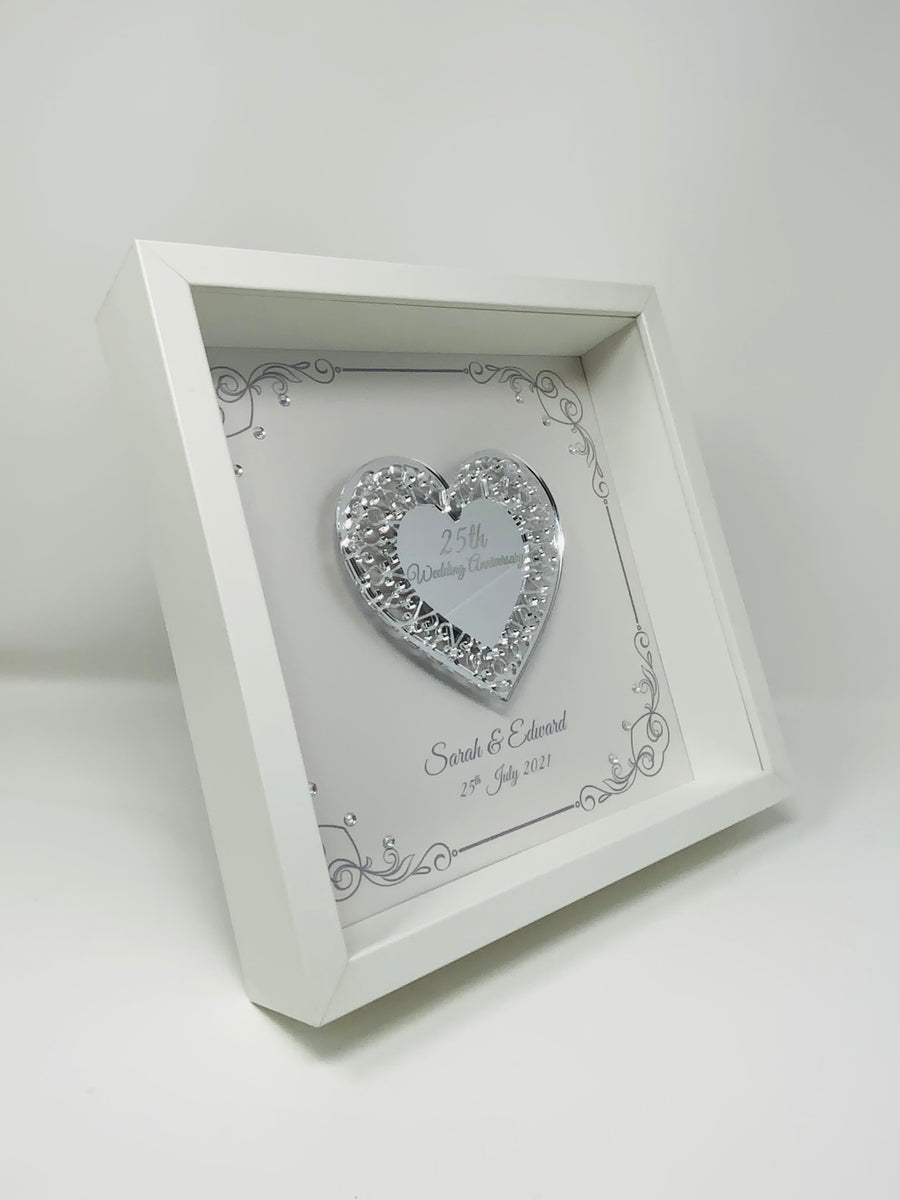 25th Silver 25 Years Wedding Anniversary Frame - Intricate Mirror Hear ...